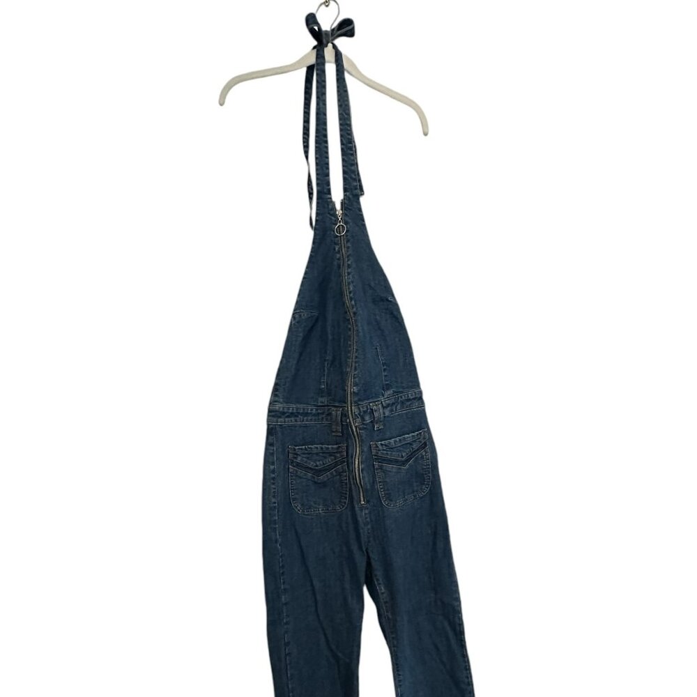 Vice denim halter zip jumpsuit flared size 31